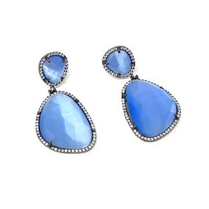 New Anthropologie Blue Chalcedony Drop Dangle CZ Earrings